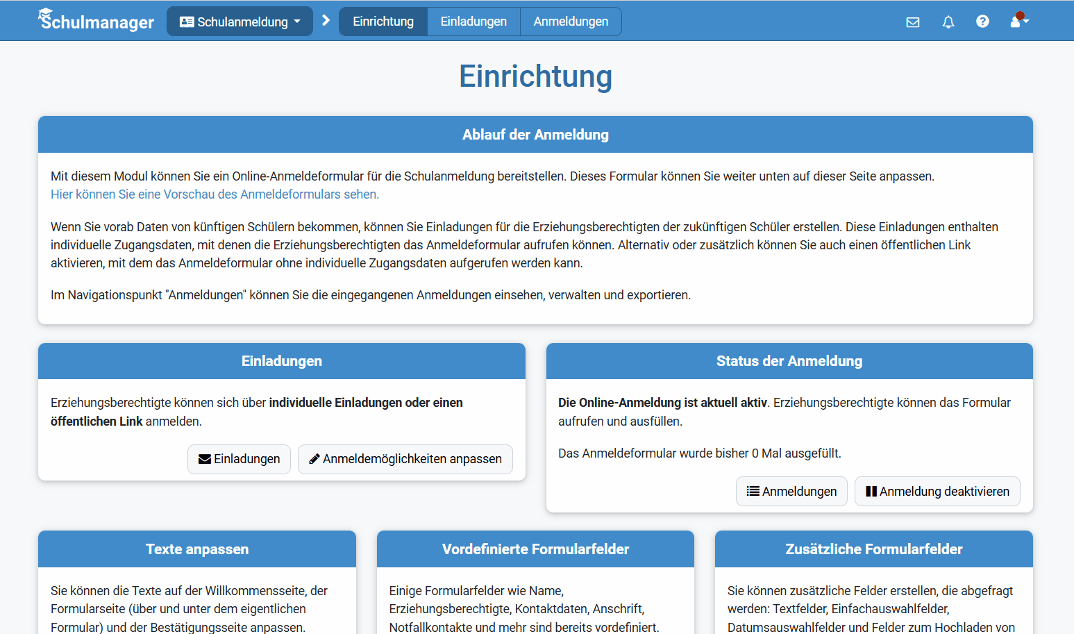 Online-Anmeldeformular für Ihre Schule anpassen